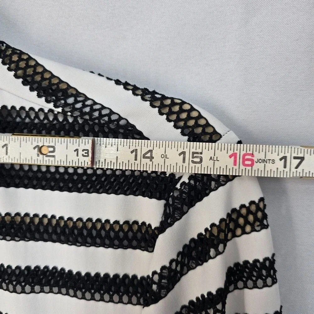 Weekends by Chico's Blazer Jacket Women Medium Full Zip‎ Black Striped Nautical